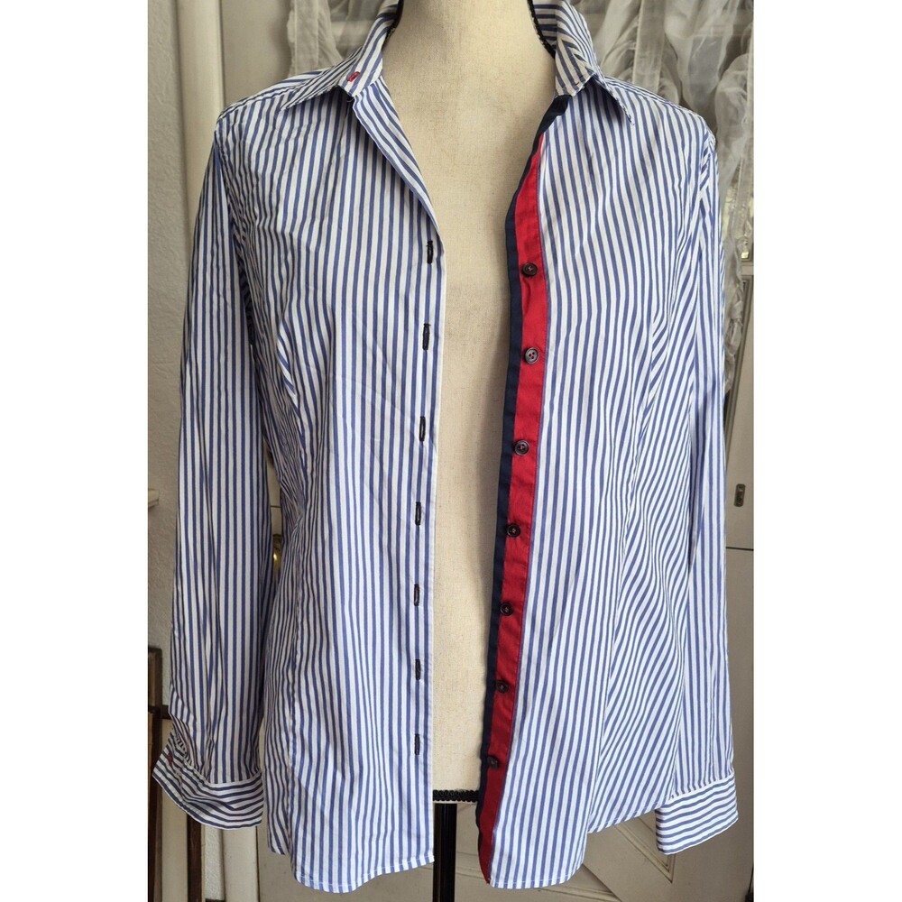 Van Laack Blue White Stripe Button Shirt Women Top Size 42 Preppy